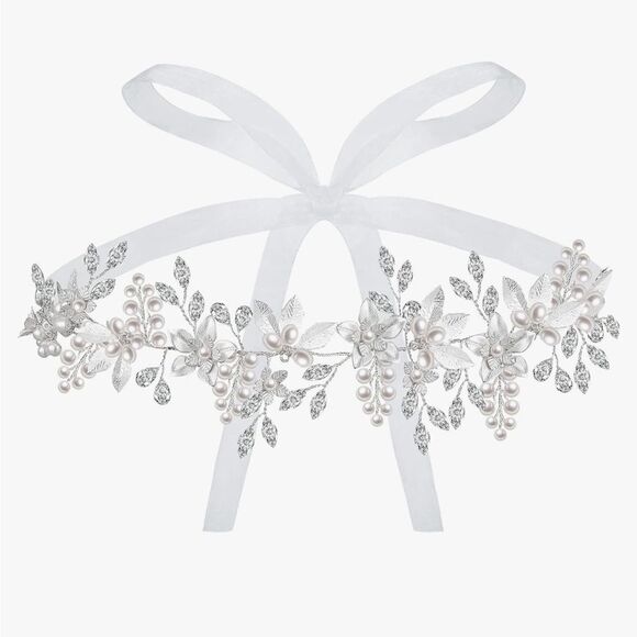Silver Pearl Bridal Belt or Hair Vine Headband main image 4